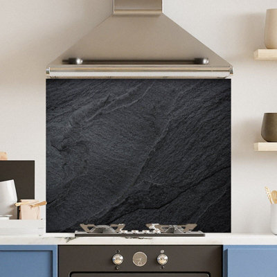 Choose Your Print Premium 74.5 X 59.5Cm Black Concrete  6mm Glass Toughened Kitchen Splashback from B&Q