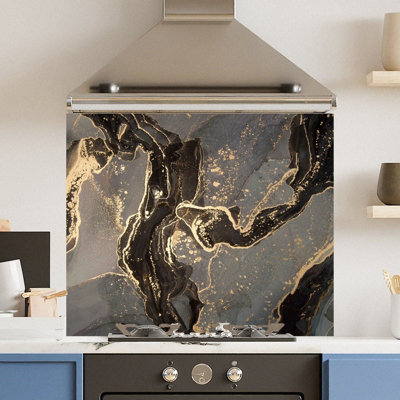 Choose Your Print Premium 74.5 X 59.5Cm Gold Marble  6mm Glass Toughened Kitchen Splashback from B&Q