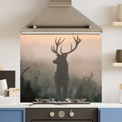 Choose Your Print Premium 70 X 60Cm Misty Stag  6mm Glass Toughened Kitchen Splashback from B&Q