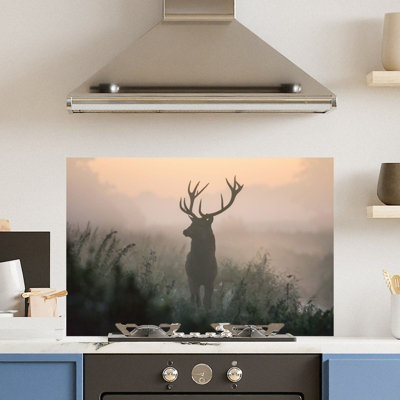 Choose Your Print Premium 90 X 60Cm Misty Stag  6mm Glass Toughened Kitchen Splashback from B&Q