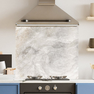 Choose Your Print Premium 74.5 X 59.5Cm White Marble  6mm Glass Toughened Kitchen Splashback from B&Q