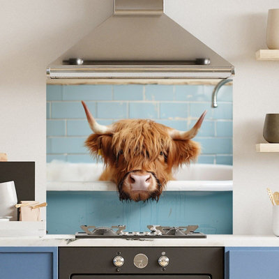 Choose Your Print Premium 74.5 X 59.5Cm Bath Cow 6mm Glass Toughened Kitchen Splashback from B&Q