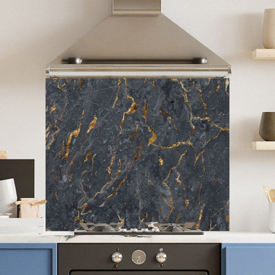 Choose Your Print Premium 74.5 X 59.5Cm Black Marble 6mm Glass Toughened Kitchen Splashback from B&Q