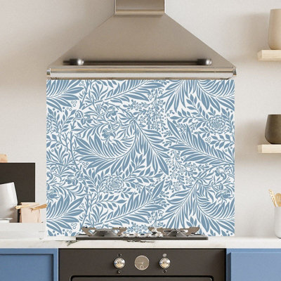 Choose Your Print Premium 74.5 X 59.5Cm Blue Floral 6mm Glass Toughened Kitchen Splashback from B&Q