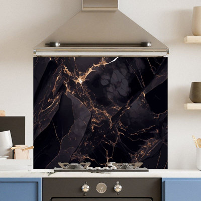 Choose Your Print Premium 74.5 X 59.5Cm Dark Marble 6mm Glass Toughened Kitchen Splashback from B&Q