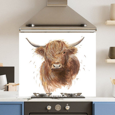 Choose Your Print Premium 74.5 X 59.5Cm Drawn Cow 6mm Glass Toughened Kitchen Splashback from B&Q