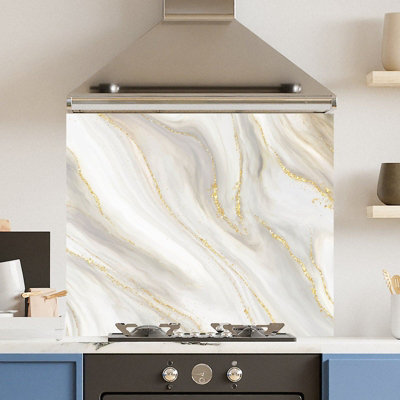 Choose Your Print Premium 74.5 X 59.5Cm Gold Marble 6mm Glass Toughened Kitchen Splashback from B&Q