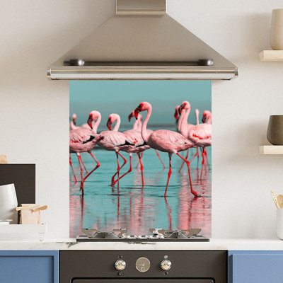 Choose Your Print Premium 60 X 70Cm Flamingo 6mm Glass Toughened Kitchen Splashback from B&Q