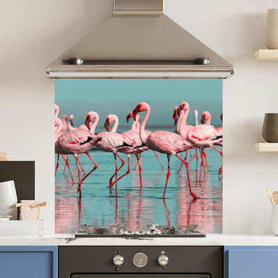 Choose Your Print Premium 65 X 60Cm Flamingo 6mm Glass Toughened Kitchen Splashback from B&Q