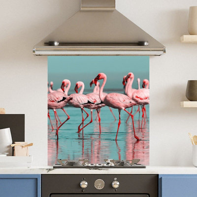 Choose Your Print Premium 65 X 70Cm Flamingo 6mm Glass Toughened Kitchen Splashback from B&Q