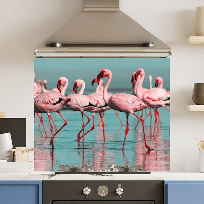 Choose Your Print Premium 70 X 60Cm Flamingo 6mm Glass Toughened Kitchen Splashback from B&Q