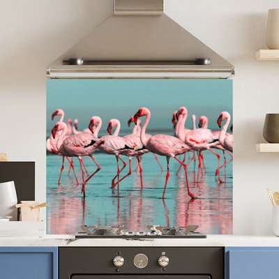 Choose Your Print Premium 75 X 60Cm Flamingo 6mm Glass Toughened Kitchen Splashback from B&Q