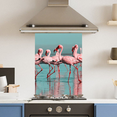 Choose Your Print Premium 75 X 90Cm Flamingo 6mm Glass Toughened Kitchen Splashback from B&Q