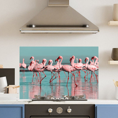 Choose Your Print Premium 90 X 60Cm Flamingo 6mm Glass Toughened Kitchen Splashback from B&Q