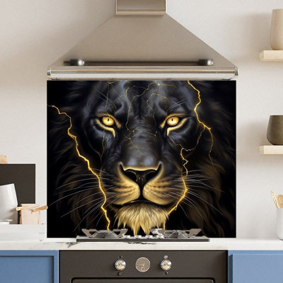 Choose Your Print Premium 74.5 X 59.5Cm Gold Lion 6mm Glass Toughened Kitchen Splashback from B&Q