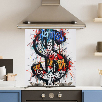 Choose Your Print Premium 59.5 X 74.5Cm Grafitti Dollar 6mm Glass Toughened Kitchen Splashback from B&Q