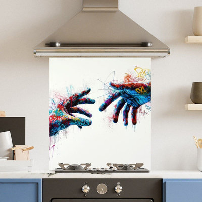 Choose Your Print Premium 59.5 X 74.5Cm Grafitti Hands 6mm Glass Toughened Kitchen Splashback from B&Q