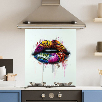 Choose Your Print Premium 59.5 X 74.5Cm Grafitti Lips 6mm Glass Toughened Kitchen Splashback from B&Q
