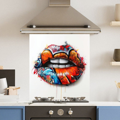 Choose Your Print Premium 59.5 X 74.5Cm Grafitti Mouth 6mm Glass Toughened Kitchen Splashback from B&Q