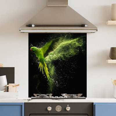 Choose Your Print Premium 59.5 X 74.5Cm Green Parrot 6mm Glass Toughened Kitchen Splashback from B&Q