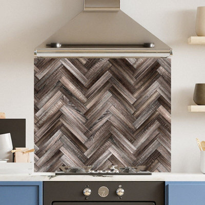 Choose Your Print Premium 74.5 X 59.5Cm Herringbone Wood 6mm Glass Toughened Kitchen Splashback from B&Q