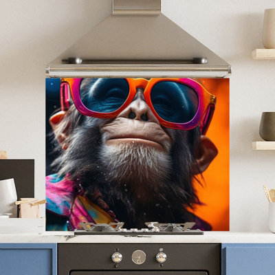 Choose Your Print Premium 74.5 X 59.5Cm Monkey Glasses 6mm Glass Toughened Kitchen Splashback from B&Q