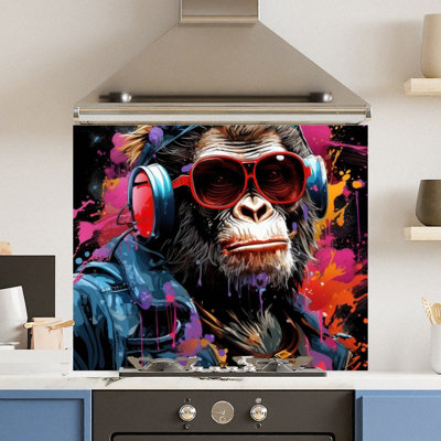 Choose Your Print Premium 74.5 X 59.5Cm Monkey Splash 6mm Glass Toughened Kitchen Splashback from B&Q