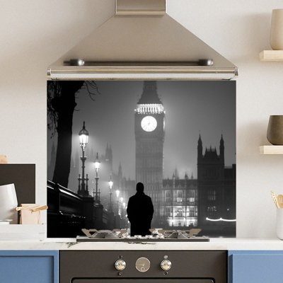 Choose Your Print Premium 74.5 X 59.5Cm Monochrome Bigben 6mm Glass Toughened Kitchen Splashback from B&Q