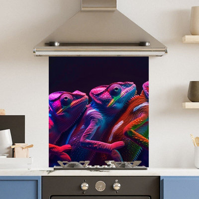 Choose Your Print Premium 59.5 X 74.5Cm Neon Chameleon 6mm Glass Toughened Kitchen Splashback from B&Q