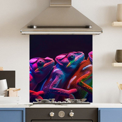 Choose Your Print Premium 65 X 70Cm Neon Chameleon 6mm Glass Toughened Kitchen Splashback from B&Q
