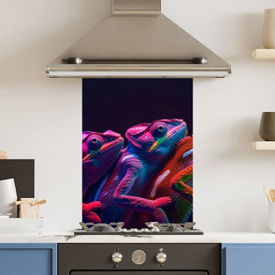 Choose Your Print Premium 65 X  90Cm Neon Chameleon 6mm Glass Toughened Kitchen Splashback from B&Q