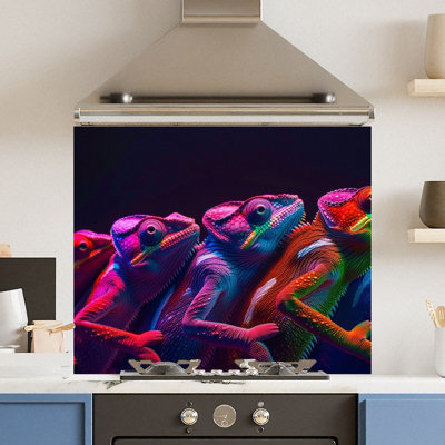 Choose Your Print Premium 74.5 X 59.5Cm Neon Chameleon 6mm Glass Toughened Kitchen Splashback from B&Q