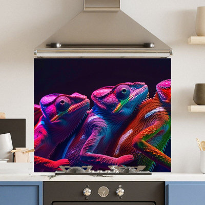 Choose Your Print Premium 75 X 70Cm Neon Chameleon 6mm Glass Toughened Kitchen Splashback from B&Q