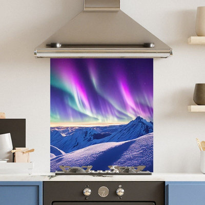 Choose Your Print Premium 59.5 X 74.5Cm Northern Lights 6mm Glass Toughened Kitchen Splashback from B&Q