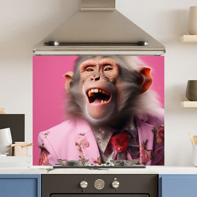 Choose Your Print Premium 74.5 X 59.5Cm Pink Monkey 6mm Glass Toughened Kitchen Splashback from B&Q