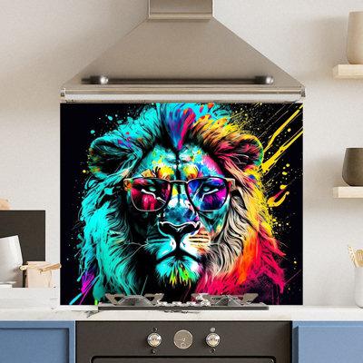 Choose Your Print Premium 74.5 X 59.5Cm Lion Glasses 6mm Glass Toughened Kitchen Splashback from B&Q