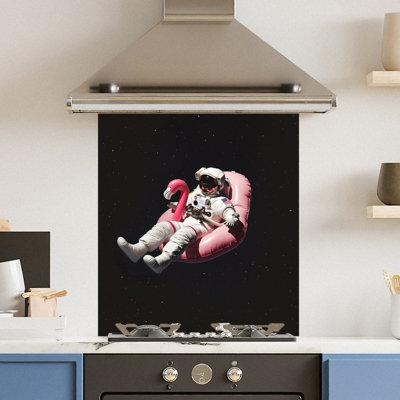 Choose Your Print Premium 59.5 X 74.5Cm Space Flamingo 6mm Glass Toughened Kitchen Splashback from B&Q