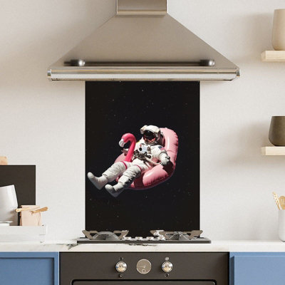 Choose Your Print Premium 60 X 90Cm Space Flamingo 6mm Glass Toughened Kitchen Splashback from B&Q