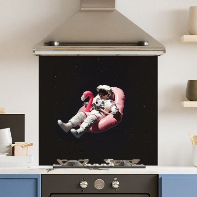 Choose Your Print Premium 65 X 60Cm Space Flamingo 6mm Glass Toughened Kitchen Splashback from B&Q