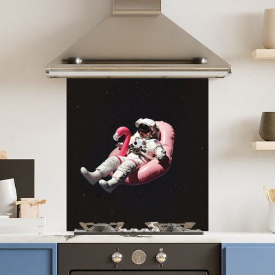 Choose Your Print Premium 65 X 70Cm Space Flamingo 6mm Glass Toughened Kitchen Splashback from B&Q