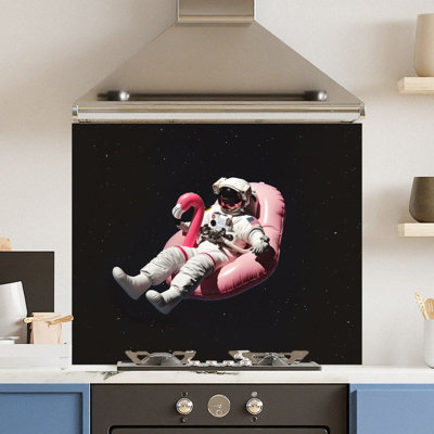 Choose Your Print Premium 70 X 60Cm Space Flamingo 6mm Glass Toughened Kitchen Splashback from B&Q