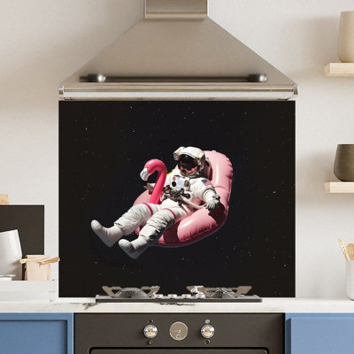 Choose Your Print Premium 74.5 X 59.5Cm Space Flamingo 6mm Glass Toughened Kitchen Splashback from B&Q
