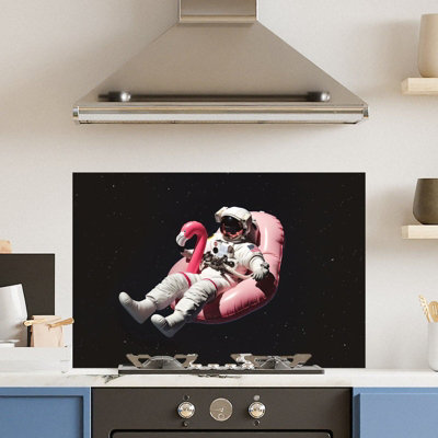Choose Your Print Premium 90 X 60Cm Space Flamingo 6mm Glass Toughened Kitchen Splashback from B&Q