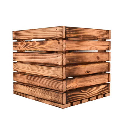 B&Q -  Flamed Wooden Storage Crate (H) 32.5Cm (W) 33Cm (L) 37.5CmPack Of 4