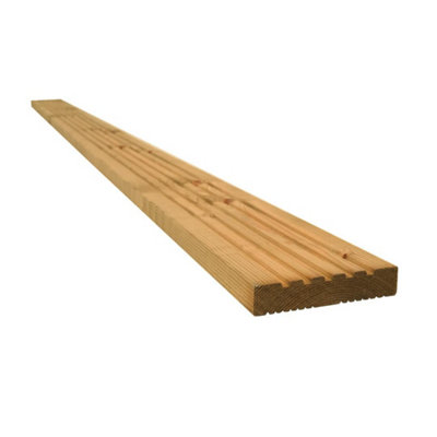 B&Q -  Dual Sided Treated Decking Board (T) 24mm (W) 120mm (L) 2.4M