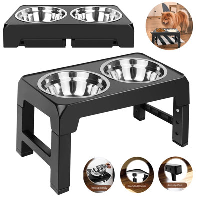 Adjustable Height Double Bowl Dog Feeder Elevated Pet Feeding Stand from B&Q
