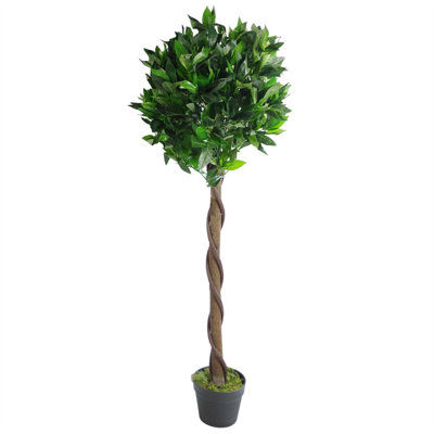  - Artificial Bay  Laurel Topiary Tree 120Cm 4Ft With Twist Natural Wood Trunk