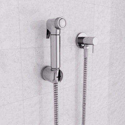 Handheld Bidet Spray Kit Chrome Shattaf Douche With HolderHose And Shut Off Valve from B&Q