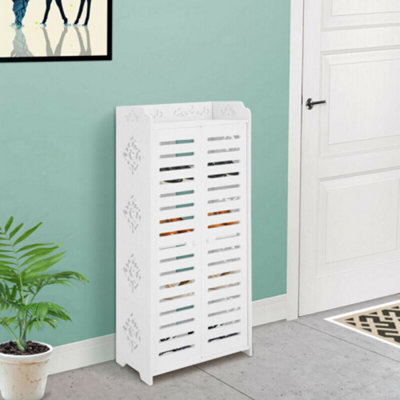  - 5 Tier Shoes Storage Cabinet White Door Organiser Shelf Rack