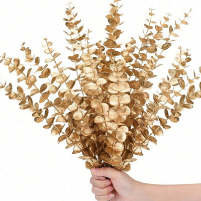 5Pcs Decorative Gold Eucalyptus Stems Fake Silk Leaves For Vase DisplayPot Not Included from B&Q